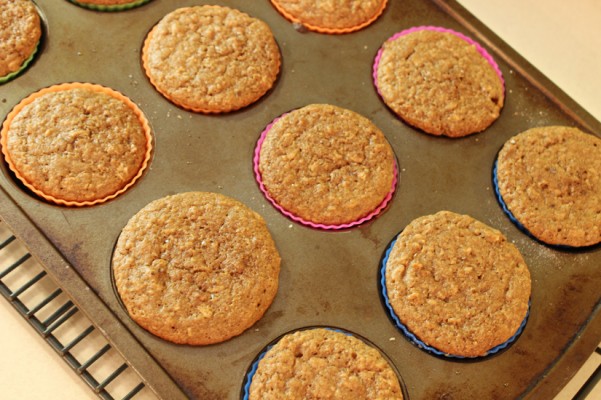 Golden Oatmeal Muffins, baked in silicone cups