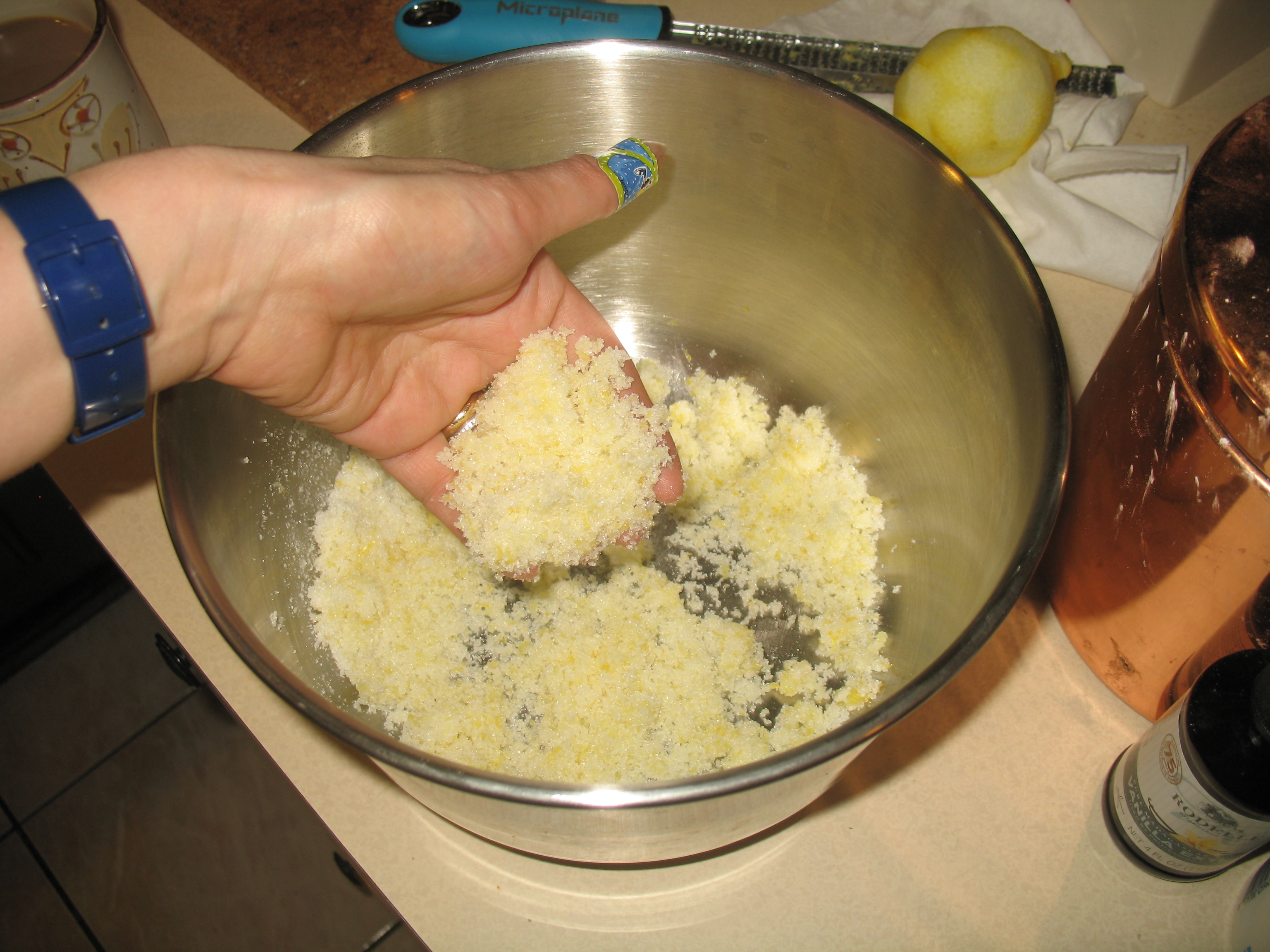 zest and sugar, hand-mixed
