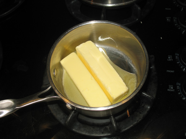 two sticks of butter, melting