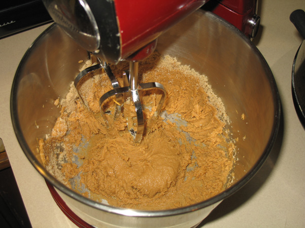 peanut butter and brown sugar in mixer