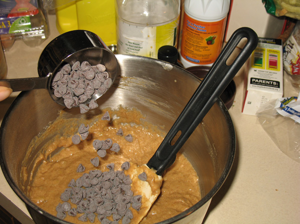 adding chocolate chips
