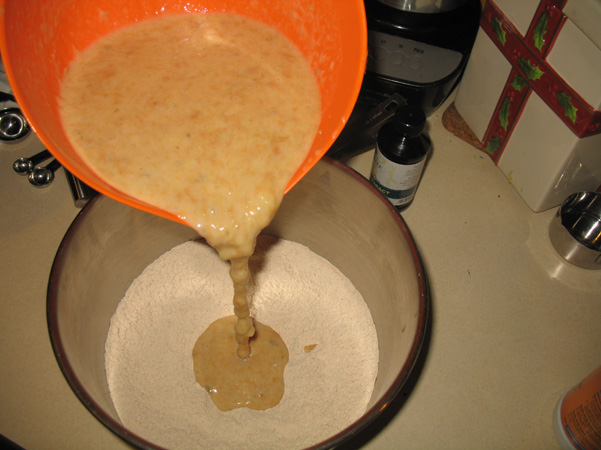 pouring batter into well