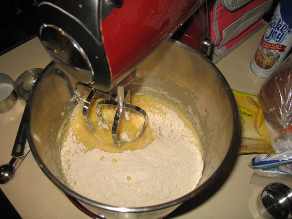 adding in first half of flour mixture