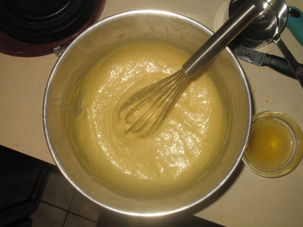 eggs, whisked in