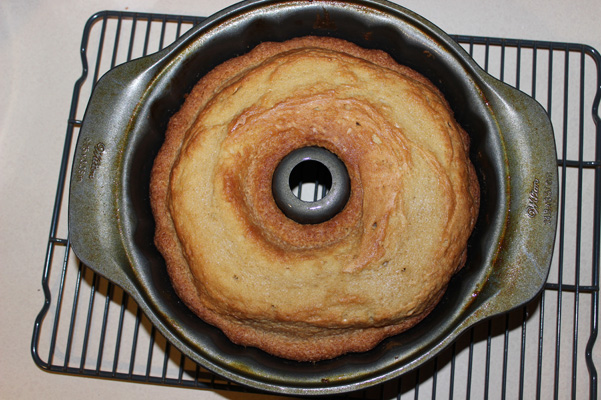cake baked, in pan