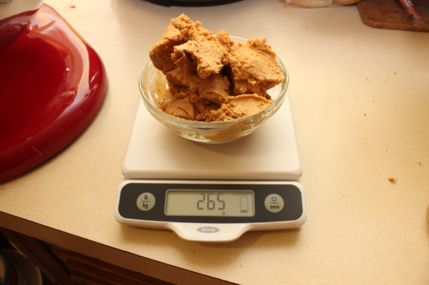 weighing the peanut butter