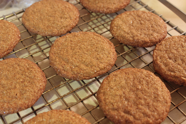 big soft ginger cookies on cooling rack