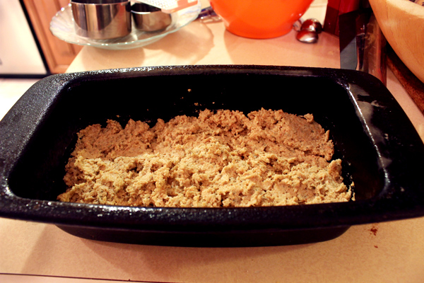 cheddar herb bread batter in loaf pan