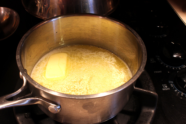 butter and water on stove