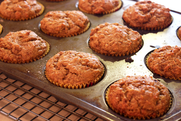 whole wheat banana muffins baked in tins